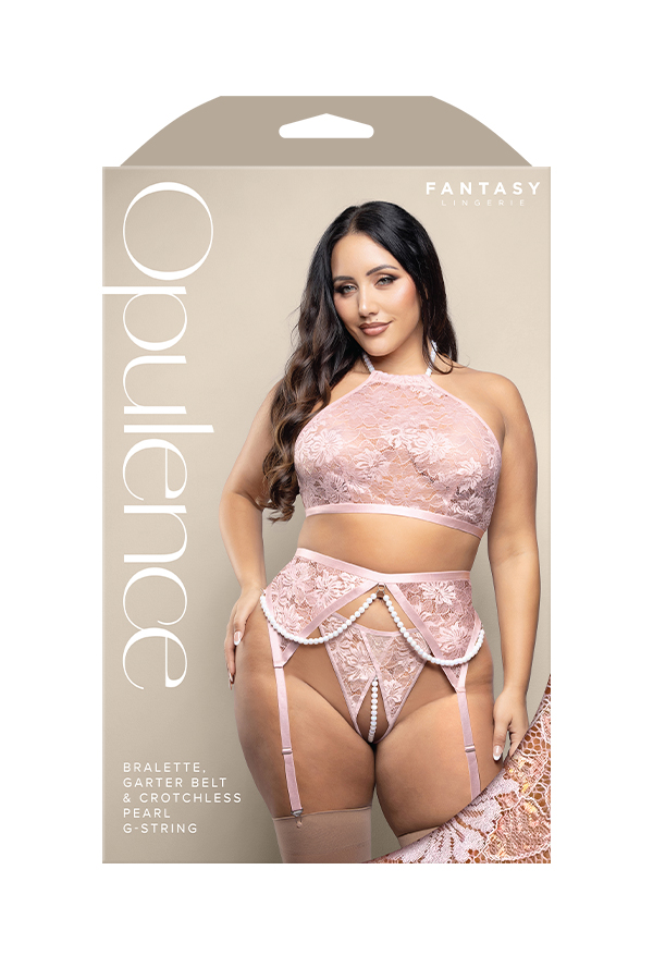 Queen Bralette, Garter Belt & Crotchless Pearl G-string